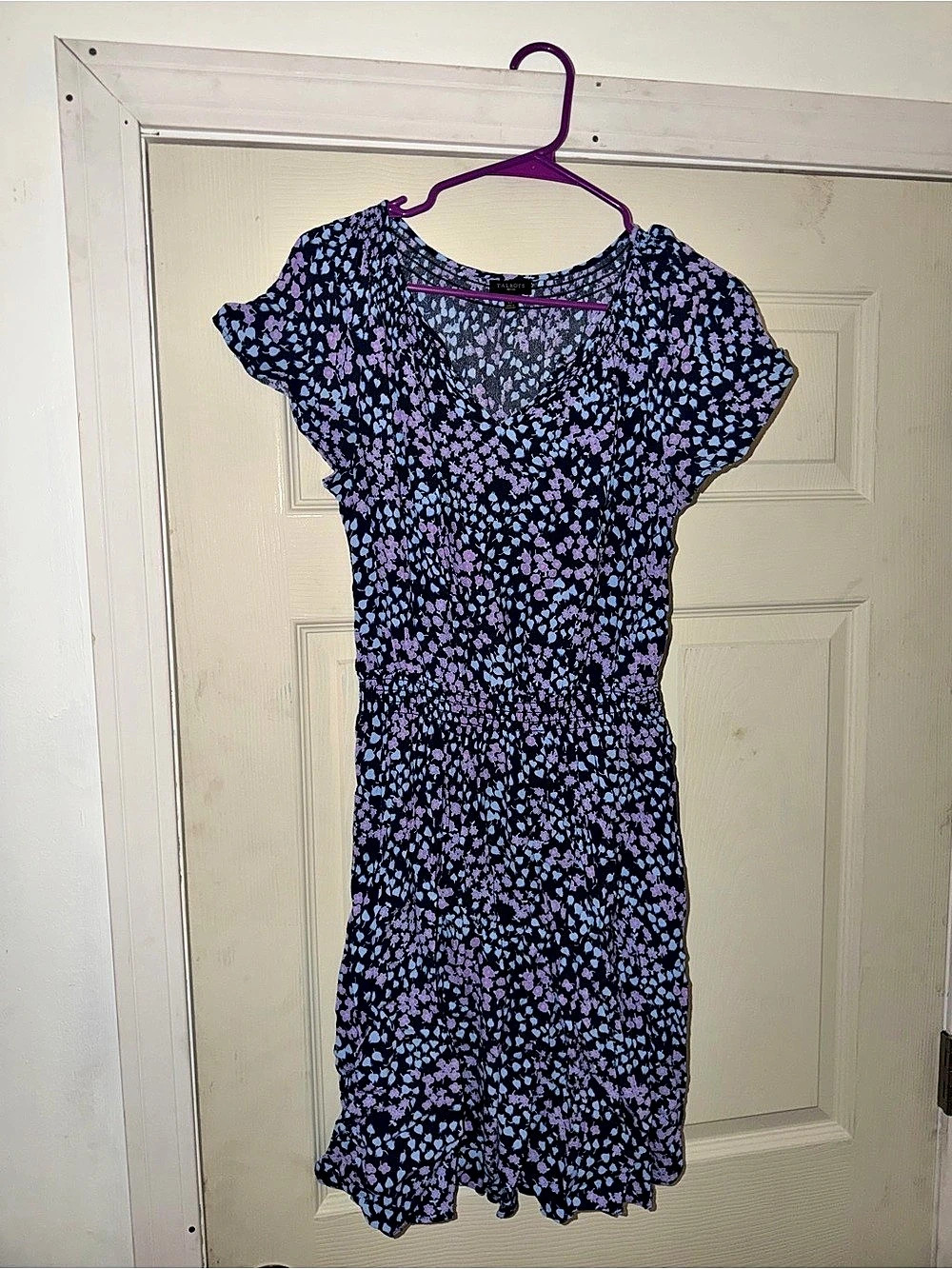Talbots Floral Mini Dress in Black & Purple Large Like New
